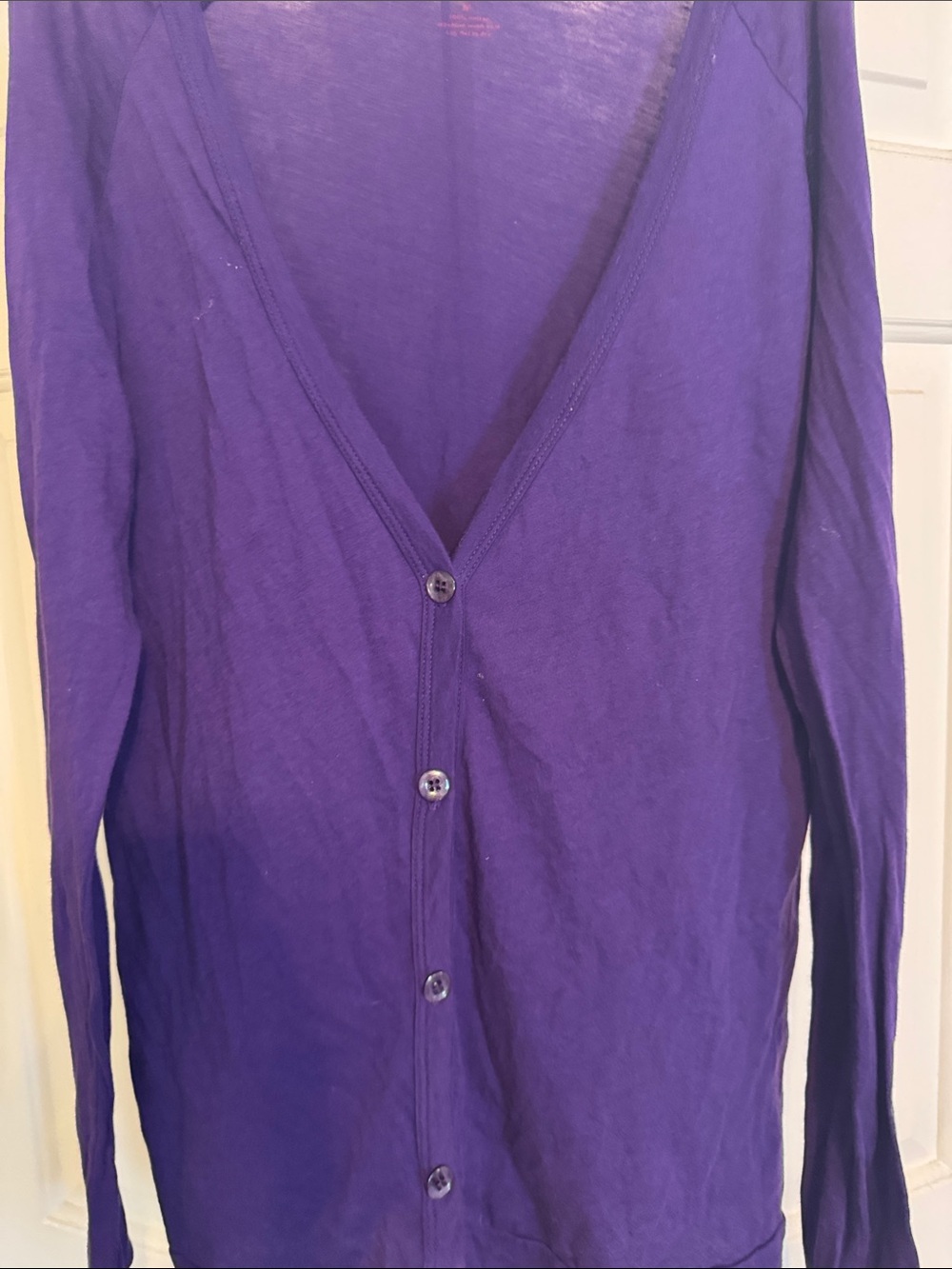 LNA Purple Slim V-Neck Button Cardigan